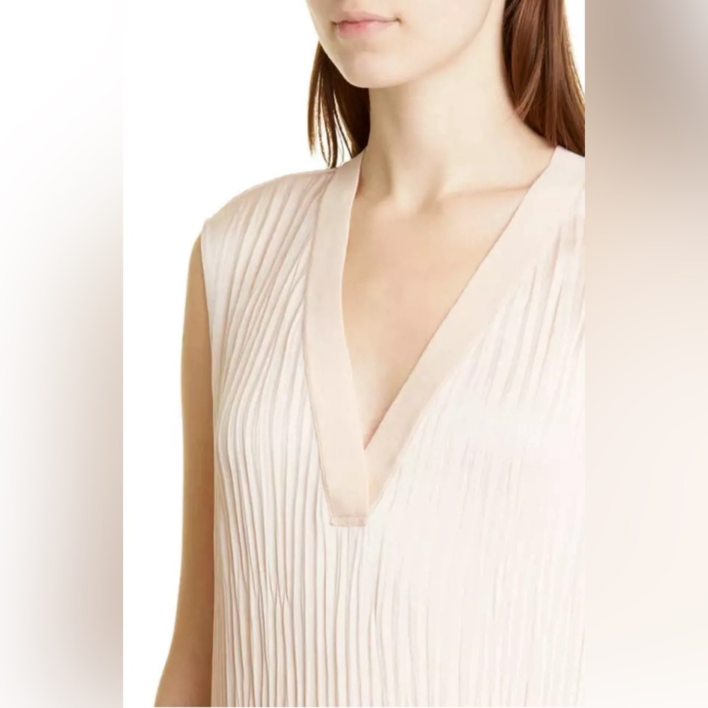 Vince Women’s Blouse French Rose Crushed V-Neck Ribbed Trim Sleeveless Top XL